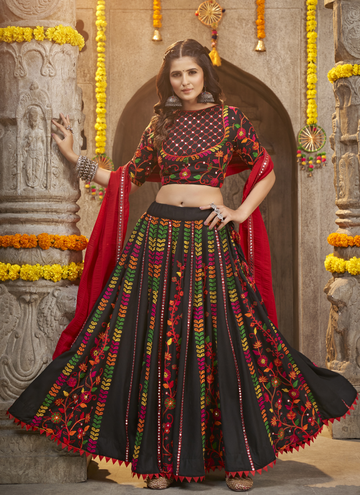 Designer Viscose Rayon Embroidered Work Black Navratri Outfit